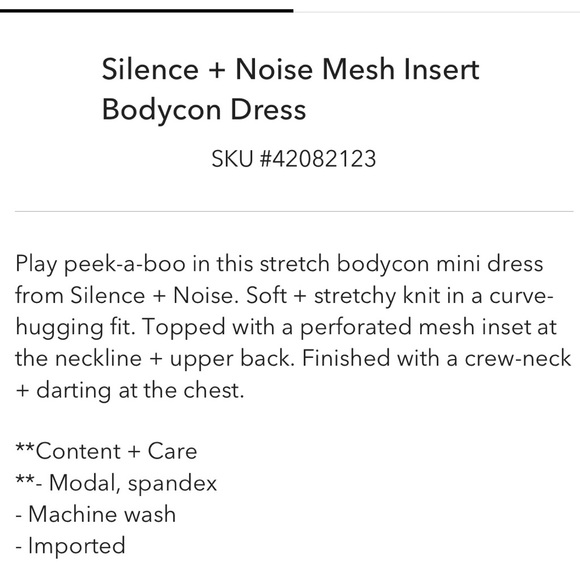 Urban Outfitters Silence + Noise Black Mesh Insert Bodycon Dress M NWOT - Picture 8 of 8